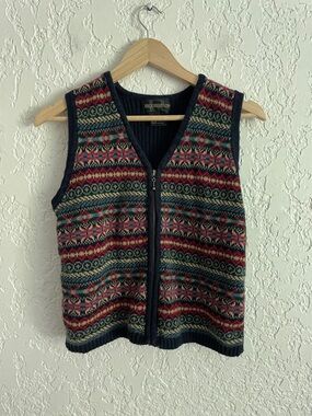 Fair Isle RARE Vintage 90s Cottagecore Sweater Zip Vest